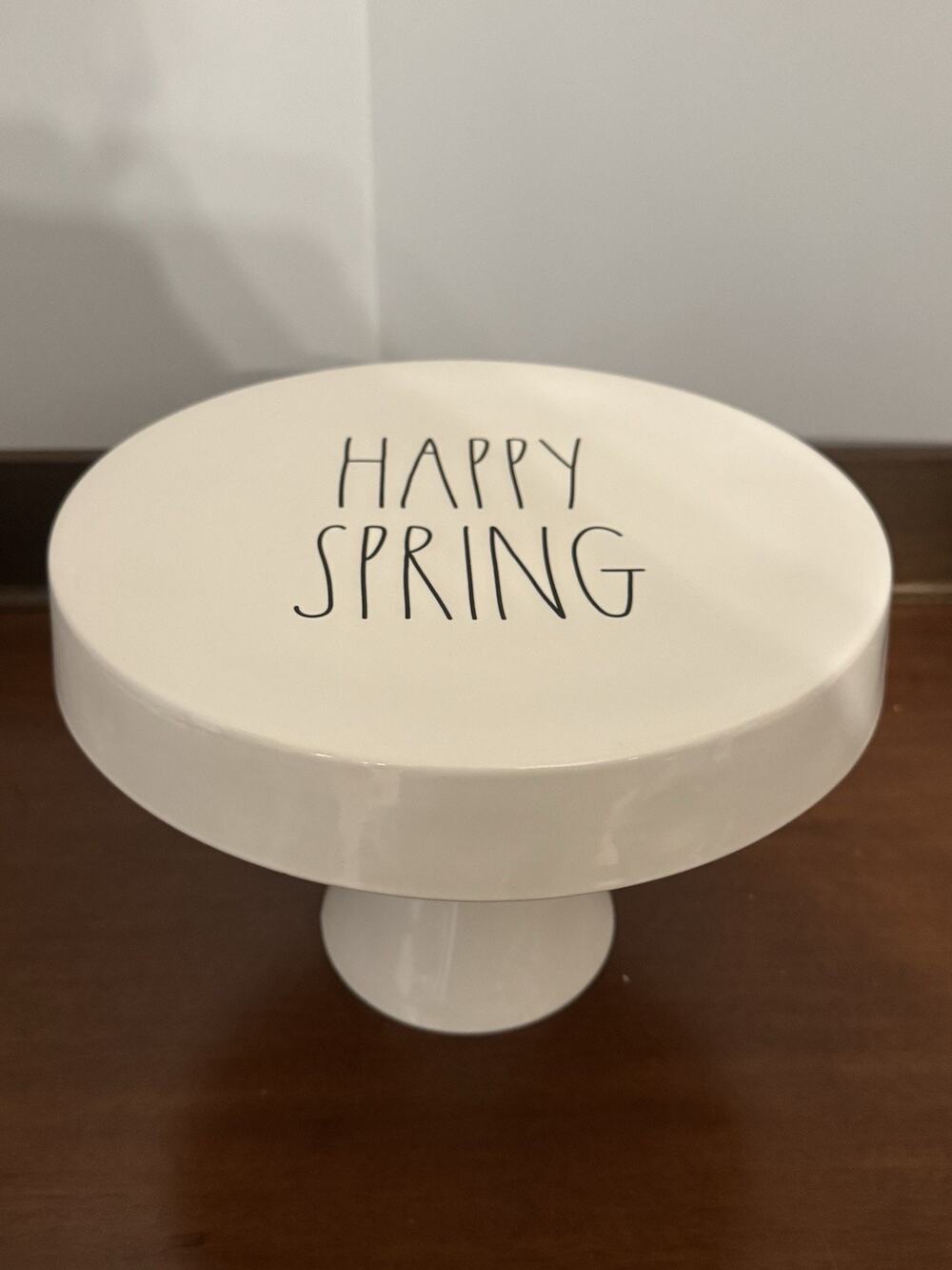 Happy Spring Rae Dunn Cake Dessert Stand Plate Easter Dinner White Cottage Farm